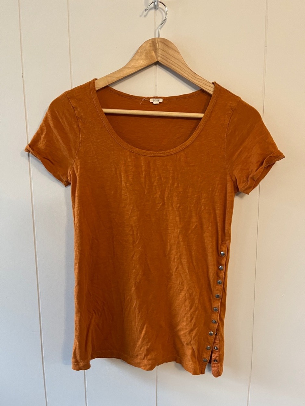 J. Crew Women’s Scoop Neck Side-Button Tee in Rust